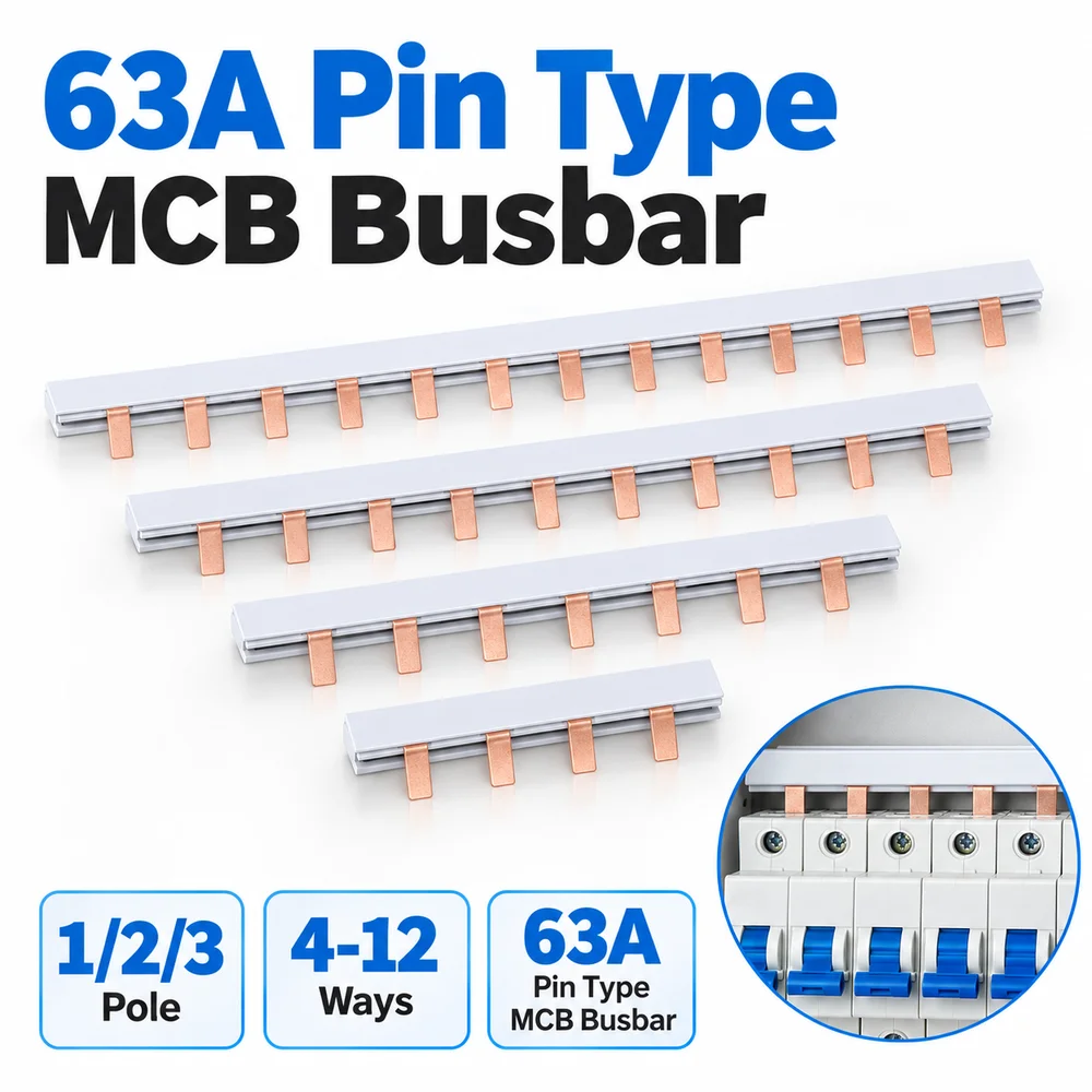 1Pcs 63A MCB Busbar 4-12 Way 1/2/3Pole Pin Type Busbar 18/36mm Phase Spacing PVC Flame Retardant Circuit Breaker Busbar