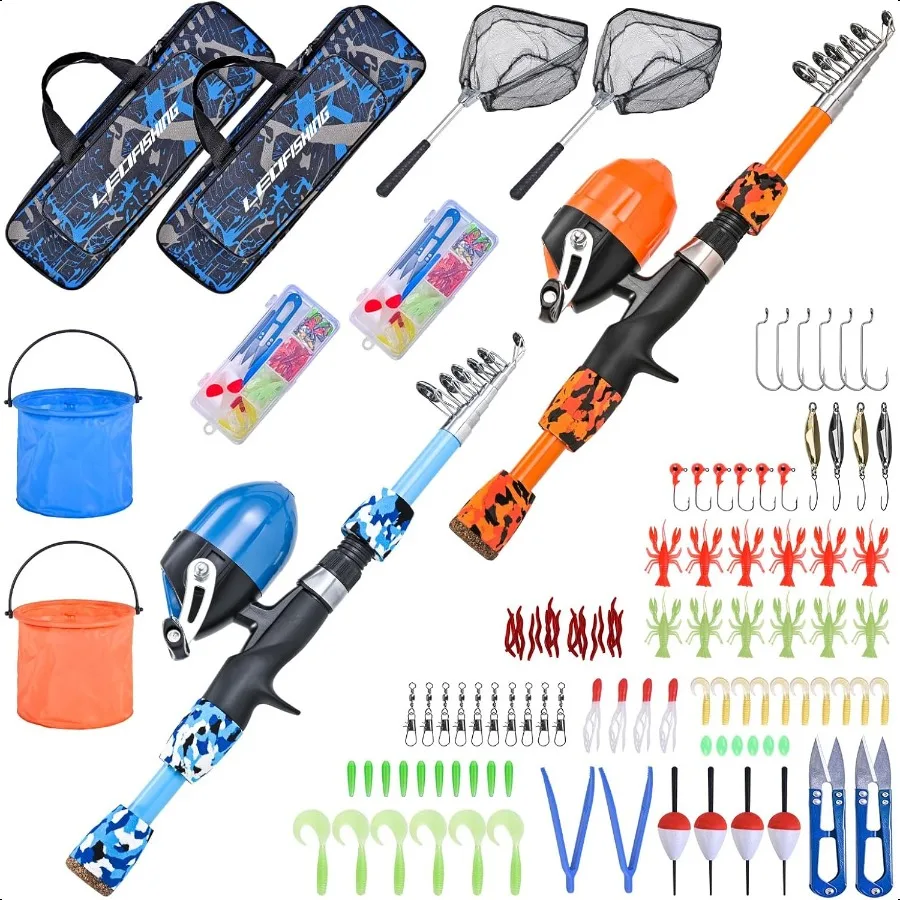 

LEOFISHING 2 Set Fishing Pole Set with Full Starter Kits Portable Telescopic Fishing Rod and Reel Cambos with All The Necary Fi