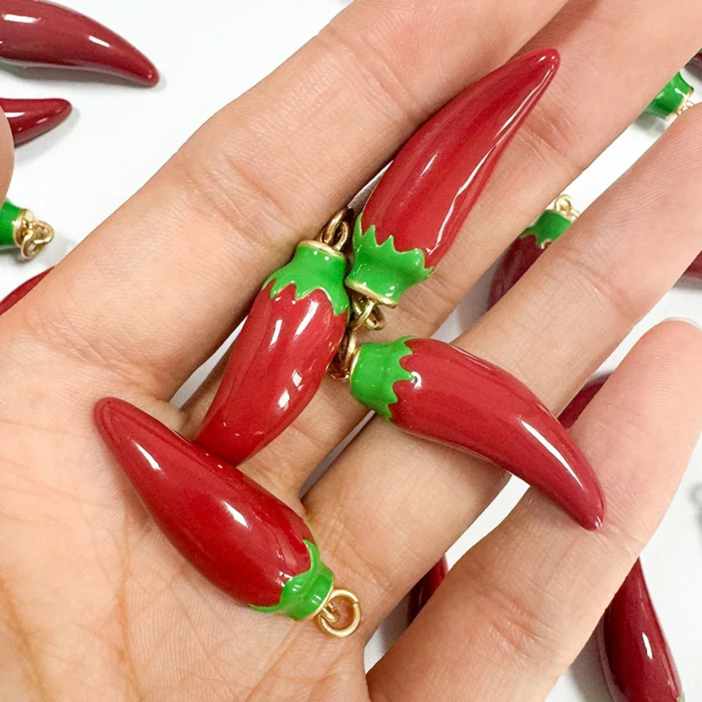 

4pcs Red Chili Enamel Charms Alloy Metal Gold Color Pepper Pendants For DIY Crafting Earring Bracelet Necklace Jewelry