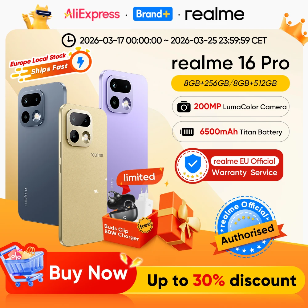 Nouveau lancement : version européenne du smartphone realme 16 Pro 5G, avec appareil photo LumaColor de 200 Mpx, écran AMOLED de 6 500 nits, batterie de 6 500 mAh et recharge à 45 W