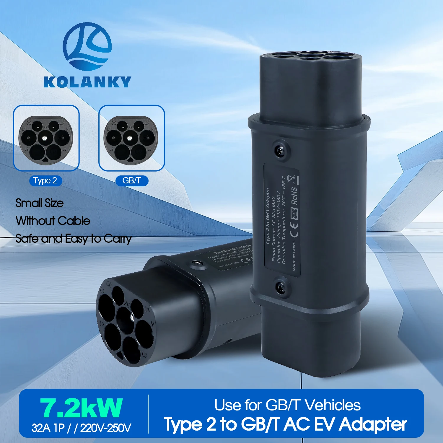 Kolanky Type 2 to GBT EV Adapter 7.2kw/22kw 32A IEC62196-2 to GBT EV Connector for Chinese GBT Electric Vehicle Charging IP54