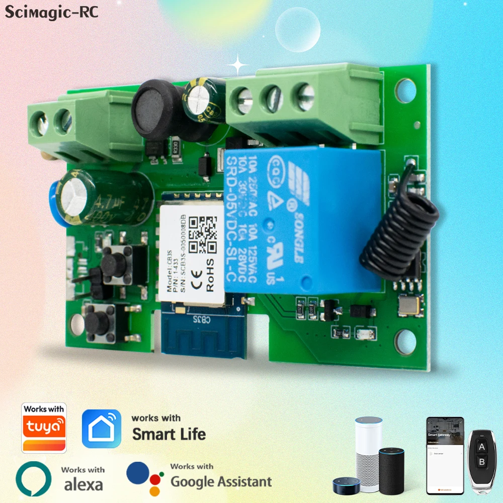 1-Kanal WLAN-Relais-Controller AC DC 85-250V 7-32V 12V 24V 220V Intelligenter Lichtschalter Kompatibel mit Alexa Google Assistant für Tuya