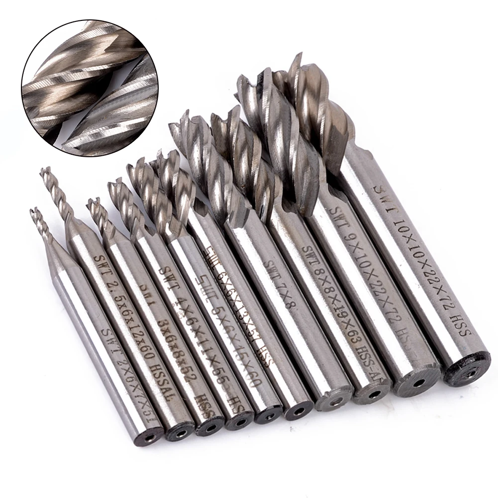 10 Pçs/set 2-10 MM HSS Flauta 4 Super Resistente Hetero Shank Fresa Router Bits de Fresagem CNC Broca