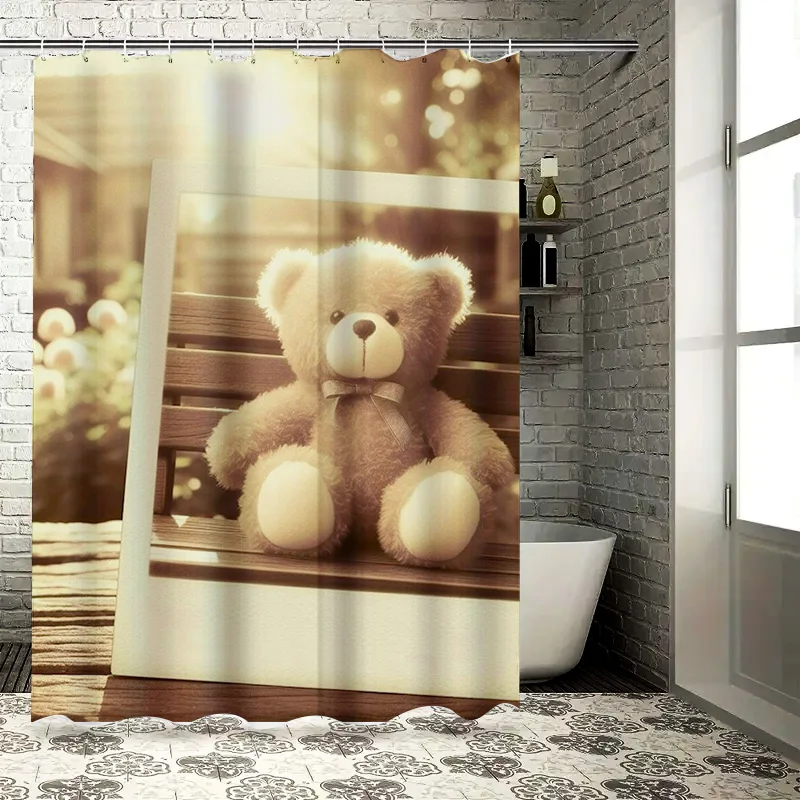 Cute Teddy Bear Waterproof Shower Curtain for Bathroom Decoration,  a Warm and Cozy Home Atmosphere with This Adorable Design