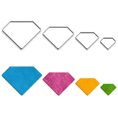 만화 기하학적 그림, 다이아몬드 모양, 플라스틱 금형, 케이크 퐁당 도구, 쿠키 스시 및 과일 커터, 4 가지 사양