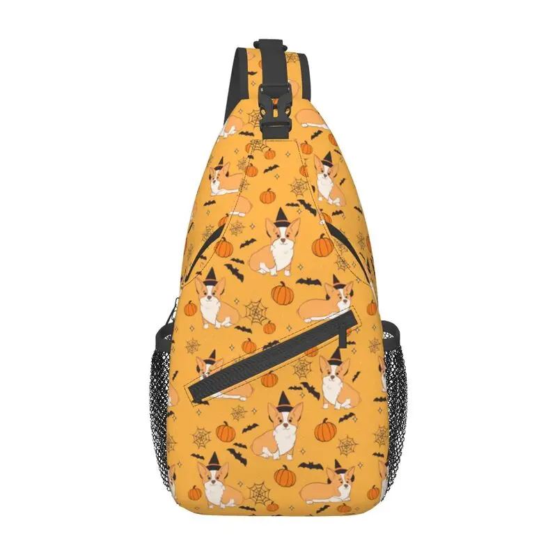 

Corgi Halloween Pattern Sling Chest Bag Custom Dog Shoulder Crossbody Backpack for Men Traveling Daypack