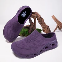 Chaussures décontractées pour hommes à bout large en maille tissée grande taille, demi-chaussons d'été, pantoufles respirantes pour femmes, chaussures de sport et de randonnée 46 4