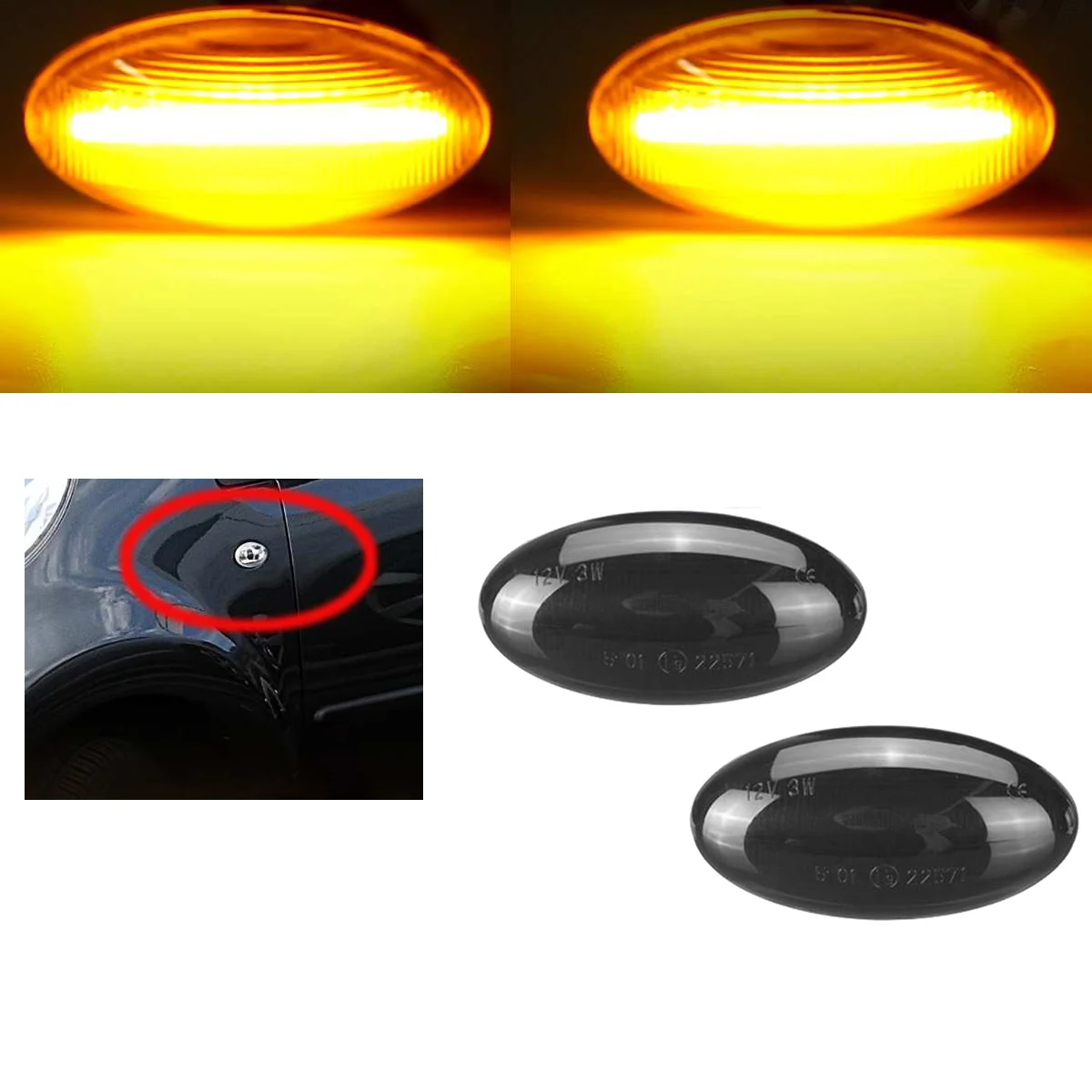 Enquêter de Position Latéral LED pour Voiture, Clignotant pour KIT 307, 206, 207, 407, 107, pour Cristaux en C1, C2, C3, 2 Pièces