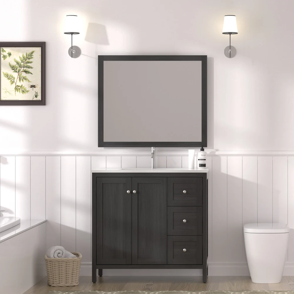 

35.5" Bathroom Vanity , Modern Bathroom Cabinet with Basin, Bathroom Storage Cabinet with Soft Closing Doors and 3 Drawers