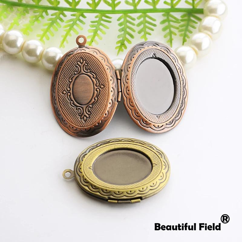 2pcs Fit 13x18mm Flowers Photo Loclet Box Setting Brush Bronze Copper Color Plated Oval Cameo Base Blank Tray