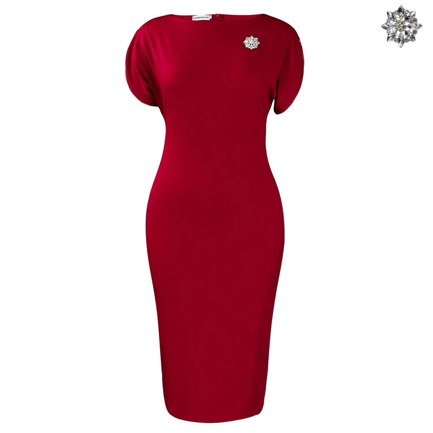 

African Elegant Office Dress for Women Round Neck Short Sleeve High Waist Bodycon Midi Formal Work Dress Dashiki African Clothes