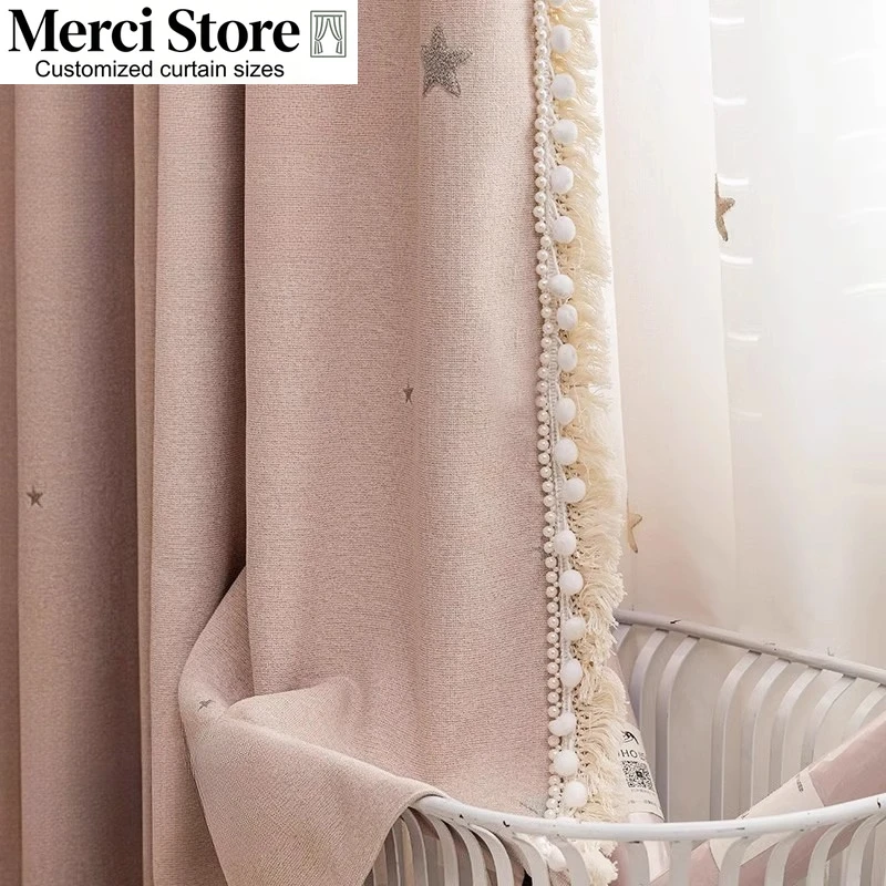 Childrens Room Curtains for Living Room Boys Girls Bedroom Chenille Black Shading Embroidered Star Blackout Window Custom Veil