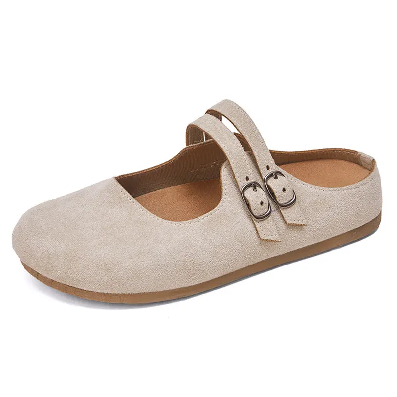 2026 Spring New Women's Bag Head Half Slippers Outer Wear Double Button Mary Jane Lazy Shoes Cool Dragging Women view 6