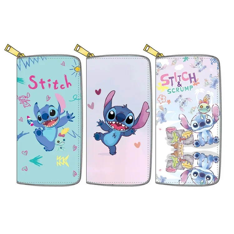 Disney Stitch coin bag PU Long Zip Wallet Stitch card holder cartoon girl boy Clutch