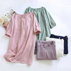 2024 New Spring and Autumn Women's Sleeping Skirt 100% Cotton Crepe Colorful Sleeping Skirt Large Loose Home Skirt Nightgown