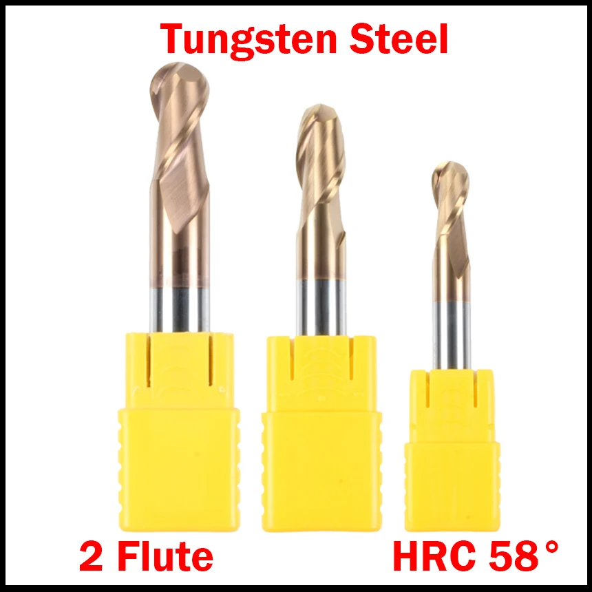 R0.5 R0.75 R1 R1.25 R1.5 Tungten твердосплавный 2 канавки HRC58 CNC режущий инструмент R фреза сферическая Концевая фреза