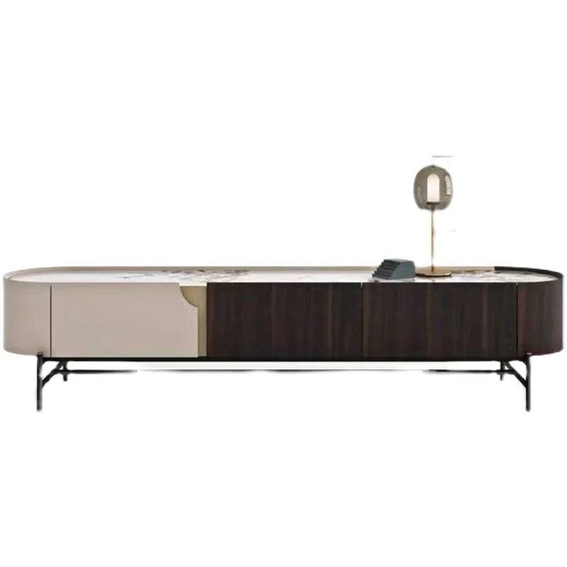 

Modern simple TV cabinet coffee table combination Italian minimalist rock slab floor cabinet light luxury smoke color model