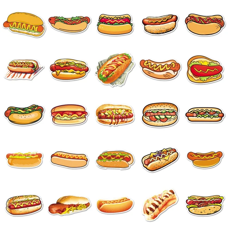 50 قطعة شخصية الكرتون هوت دوج الإبداعية الكتابة على الجدران ملصق مزخرفة