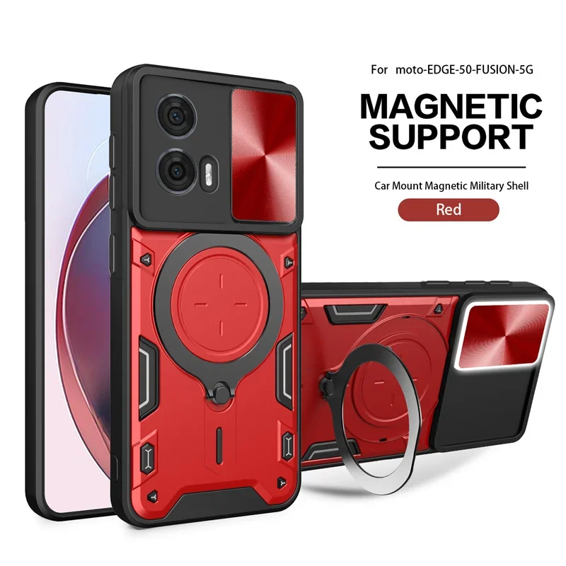 For Motorola Moto Edge 50 Fusion Case Slide Camera Protect Phone Case For Edge50 Fusion Armor Funda Magnet Ring Stand Back Cover