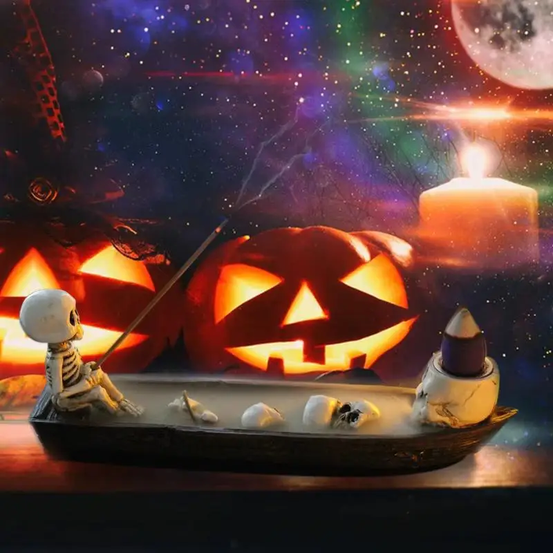 Skull Boat Incense Holder Unique Resin Incense Burner Stand for Study Room Tea Ceremony Yoga Space Home Decor