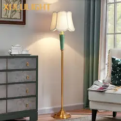 Ceramic floor lamp, palace fabric lampshade, living room decorative lighting fixtures, bedroom bedside standing table lamp,
