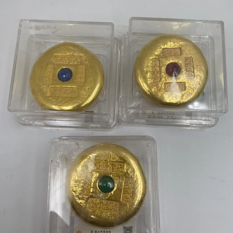 with gemstone inlay, single dragon , gold ingot , QR code coin, decorative piece