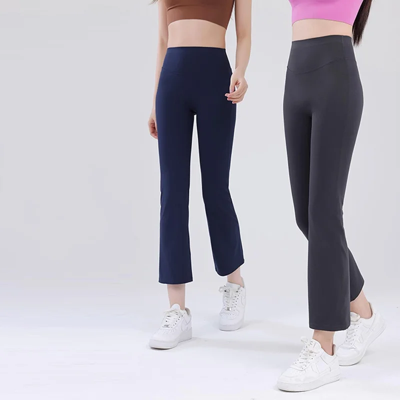 Acht-Punkt-Rauchrohr-Yogahose, Leggings, Fitnessstudio, nackte und elastische Schlaghose für Damen, hohe Taille, schlankmachende Fitnesshose