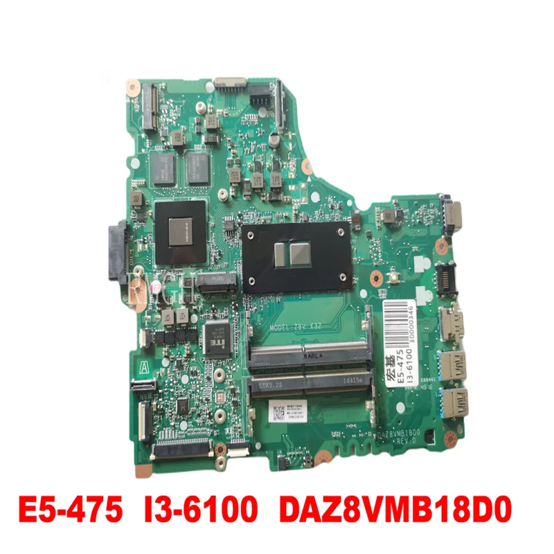 Original Genuine DA0ZQXMB8E0 for Acer Aspire R3-471T R3-471 motherboard Mainboard NBM88110066 CPU Core i3 RAM DDR3  REV E 4GB