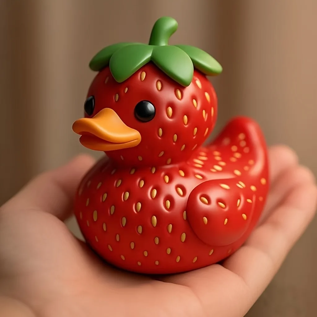 

Whimsical Strawberry Duck Resin Figurine - Fantasy Home Decor with Green Leaves & Orange Beak, Indoor Christmas Display