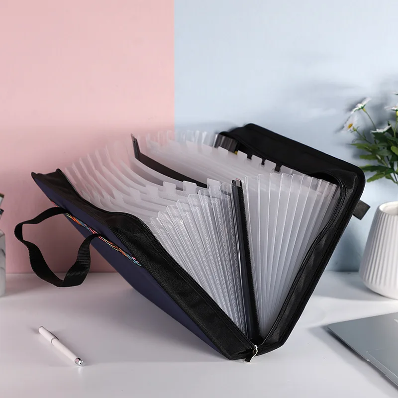 Accordion File Organizer 13 Pockets Expanding File Folder With Handles Canvas Portable A4 Document Filing Box Desktop Organizer