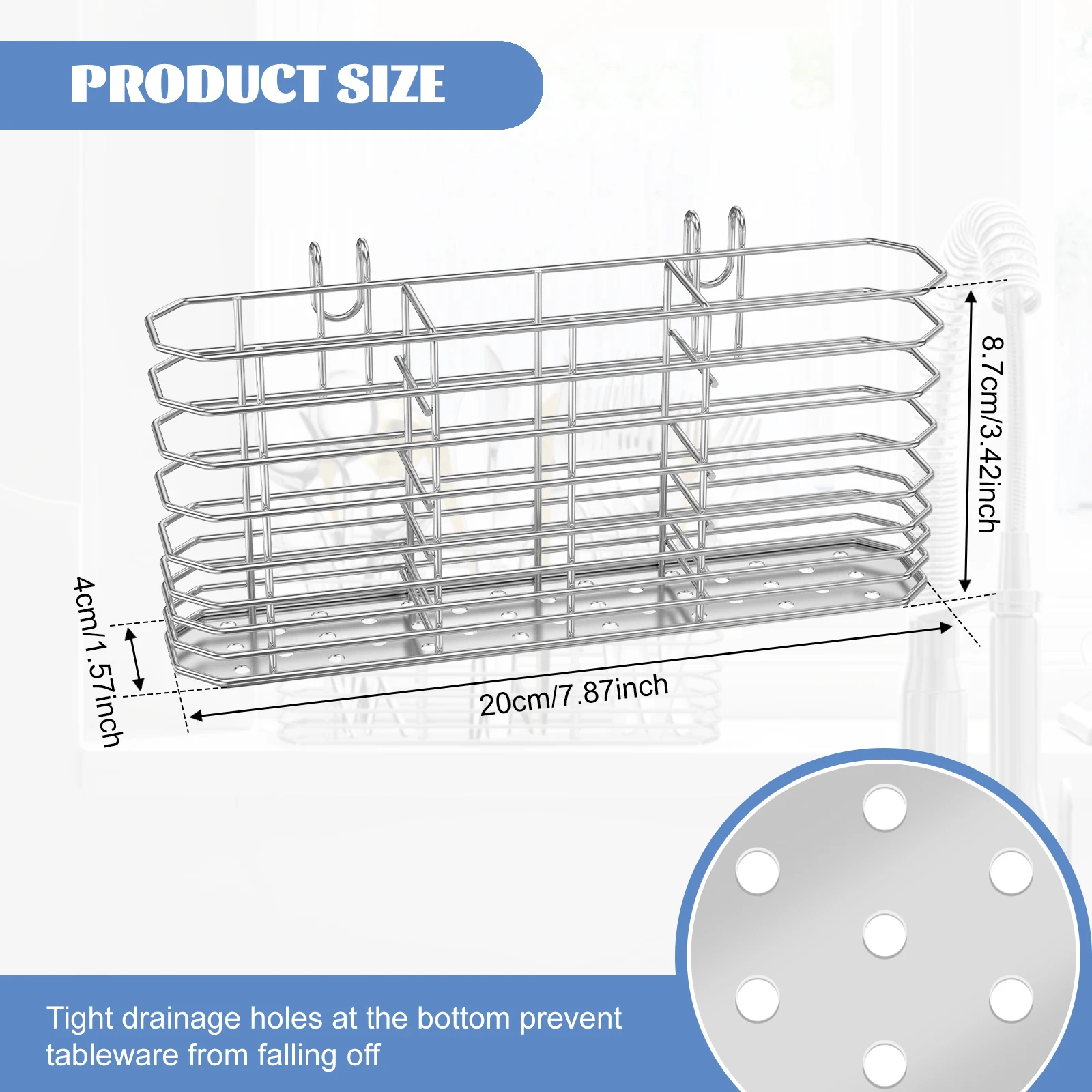 Stainless Steel Utensil Storage Rack Kitchen Chopstick Hanging Holder Cutlery Scoop Storage Basket Sink Countertop Organizers