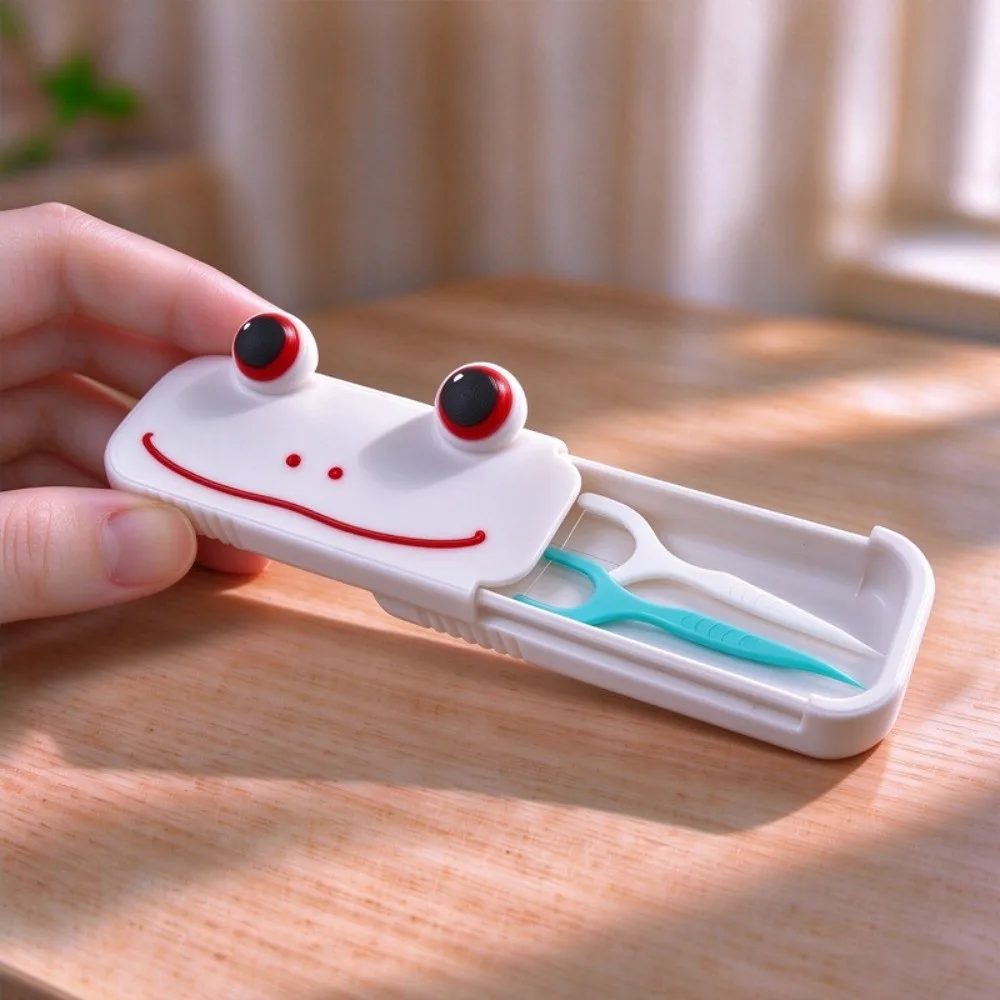 Frog Portable Floss Storage Box Sliding Lid Refillable Mini Travel Floss Pick Holder Dustproof Cover Multi-use