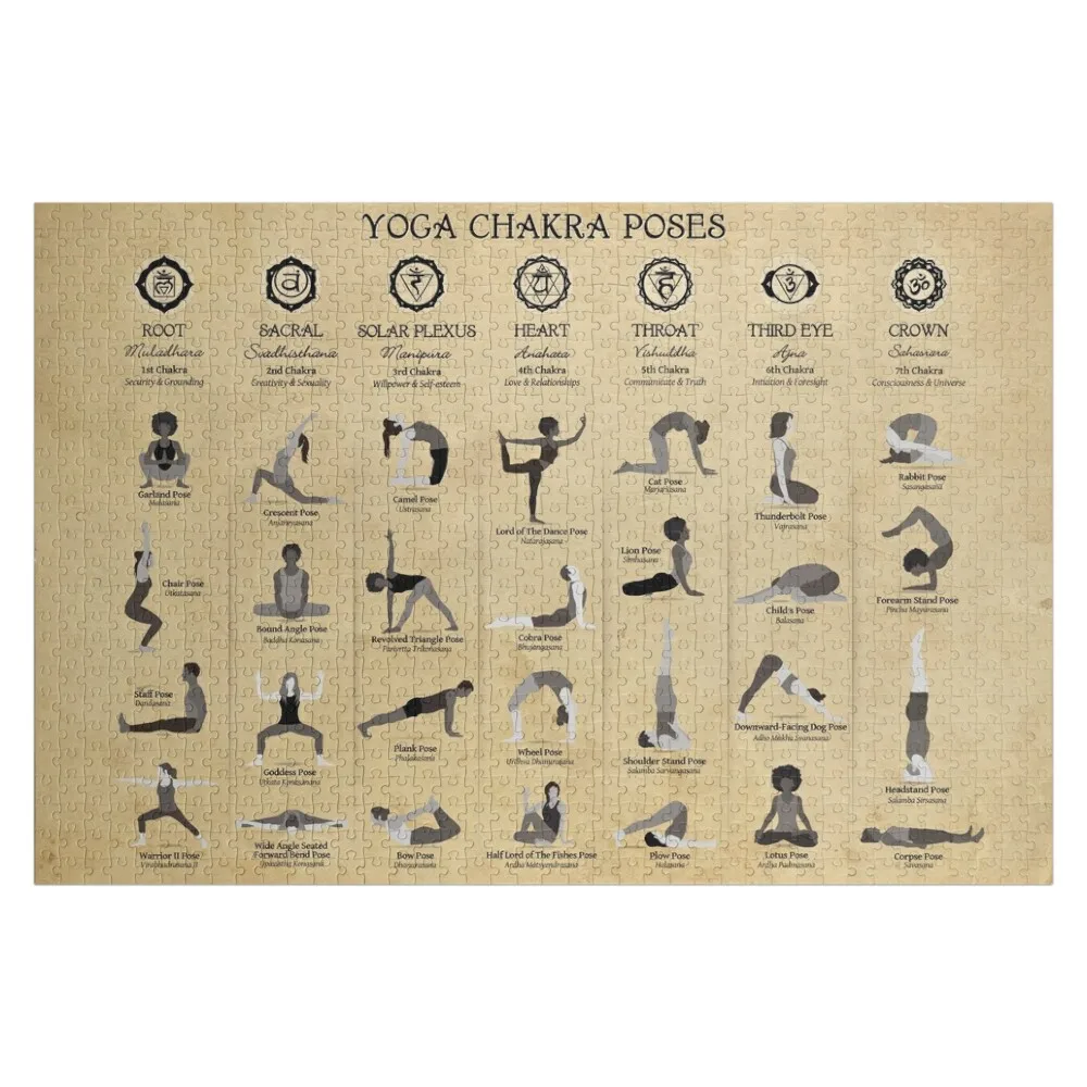 

Плакат Yoga Chakra Poses - 74 старых бумажных головоломок в стиле гранж, индивидуальная детская подарочная игра, детские деревянные головоломки для взрослых, головоломки