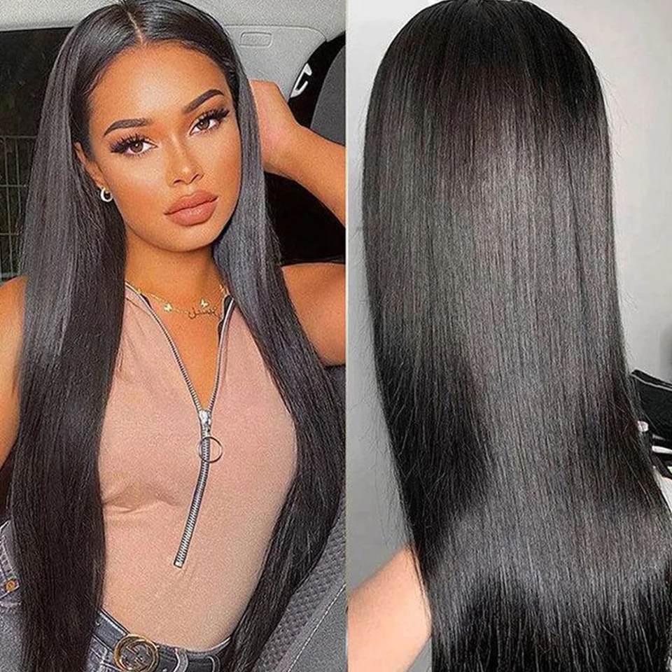 Peruvian Silky Straight 13*5*2 T Lace Wigs For Black Women 180% Density Silky Straight Transparent Human Hair Lace Front Wigs