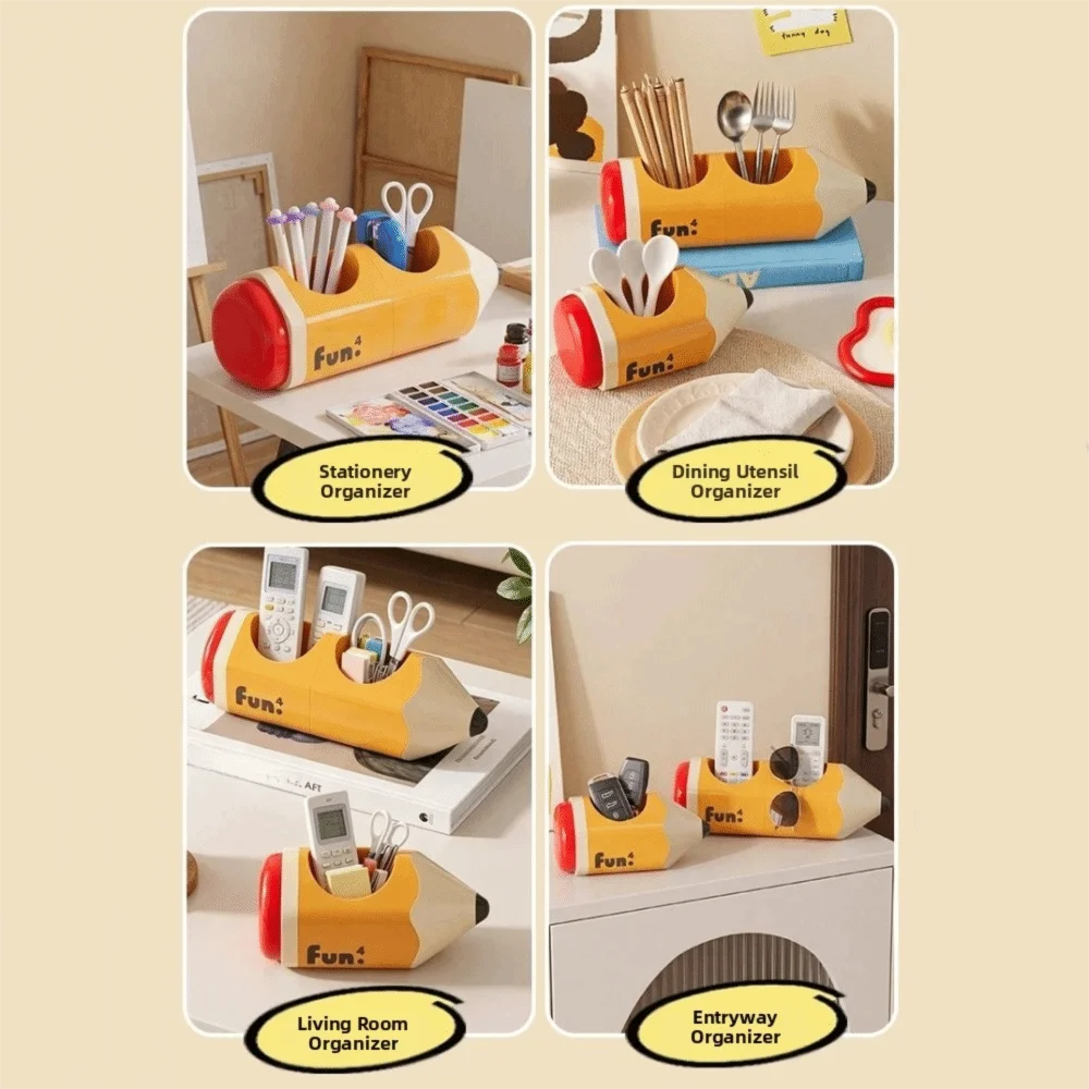 Large Capacity Pencil Shape Pen Holder Cute Multi-functional Desk Organizer with Compartments Plastic Storage Bucket Student