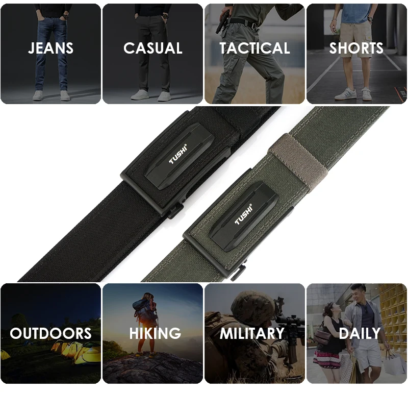 VATLTY Stylish Tactical Belt for Men Metal Automatic Buckle Tight Nylon Military Belt Stiff Work Belt Rigid Casual Girdle Male
