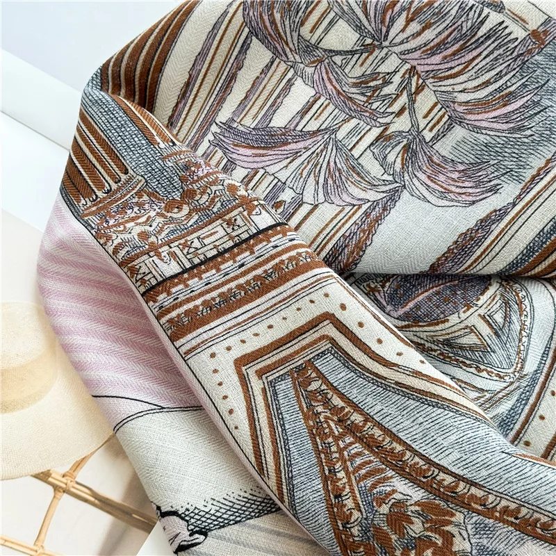 Winter Luxury Large Wool Scarf Women Hand Rolled Silk Scarfs Rolling Edge Top Stole Cape Brand Designer Big Warm Soft Bandanas