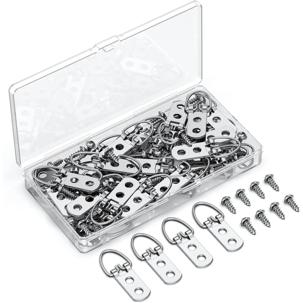ABZT 60 Pcs D Ring Picture Hangers with Screws, 18 Kg Load Heavy Duty Picture Hanging Hardware, Double Holes Picture Hooks