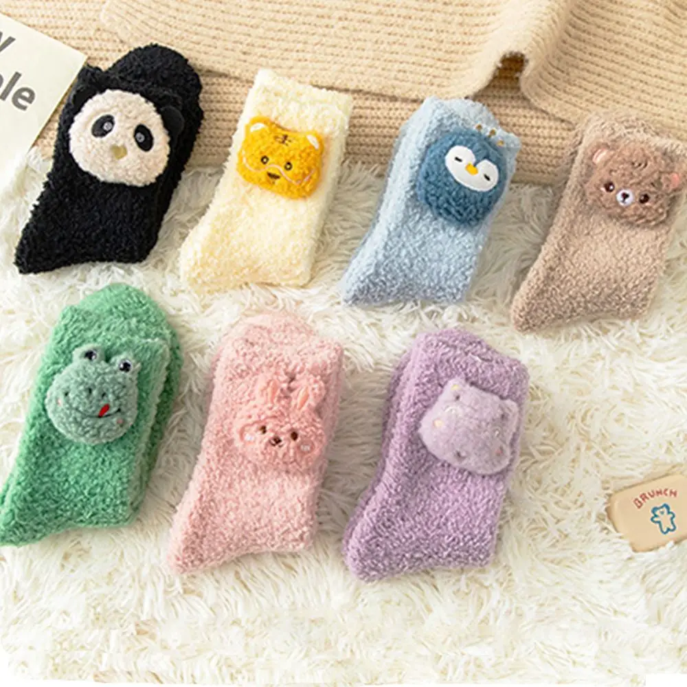 Thick Warm Bear Korean Style Penguin Three-dimensional Cartoon Hosiery Coral Fleece Socks Women Frog Socks Floor Socks