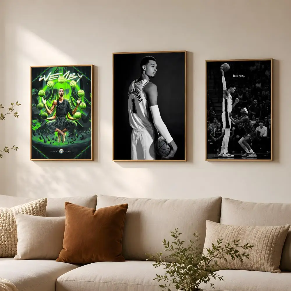 Basketball V-Victor Wembanyama-A Poster Vintage Self Adhesive PP Wall Art for Living Room Bar Bedroom Home Decor Gift