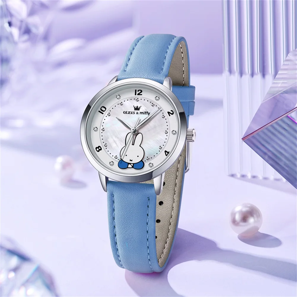 OLEVS & Miffy Joint Edition Women's Watches Casual Cute Style Original Quartz Watch for Girl Genuine Box Gift for Kids 2024