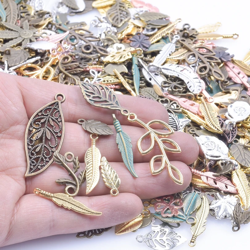 30pcs Radom Mix Plant Leaf Charms For Jewelry Making Supplies Vintage Pendant Charm Handmade Earring Necklace Retro Accessories