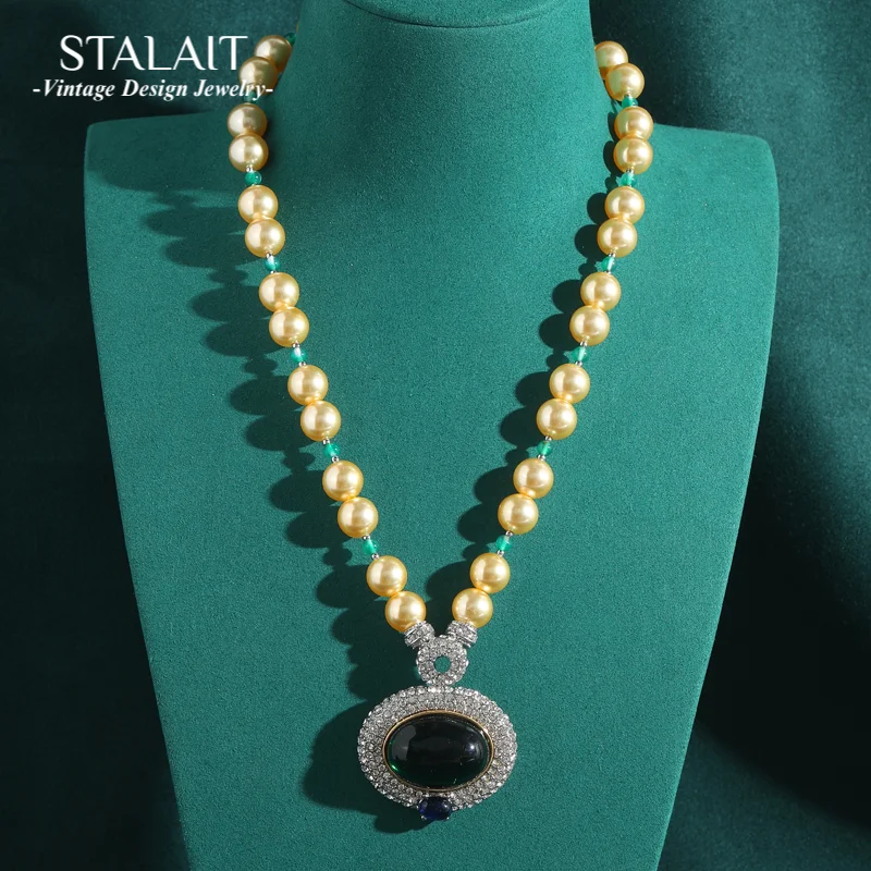 

Vintage Pearl Necklace Freshwater Woman Emerald Green Jade Pendant Jewelry For Retro Wedding Accessories Antique Party 2025 New
