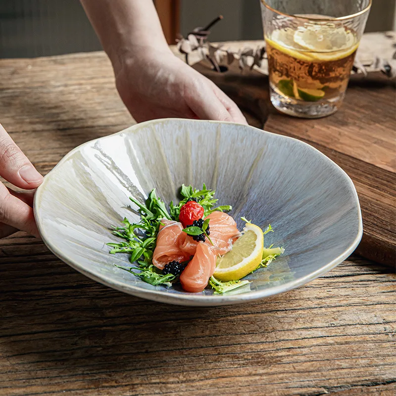 Irregular salad bowl, ceramic conical hat bowl, Chinese gradient artistic conception vegetable bowl, ceramic tableware