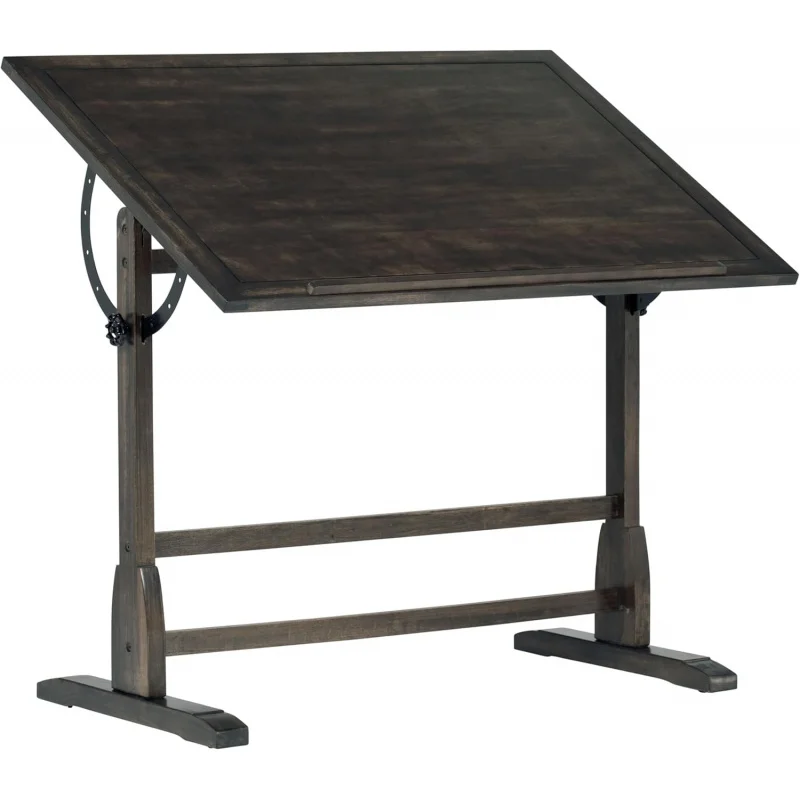 

42 x 30 D Vintage Drafting Table, Distressed Black Adjustable Tilting Drawing Desk with Pencil Ledge, Multipurpose Art Works