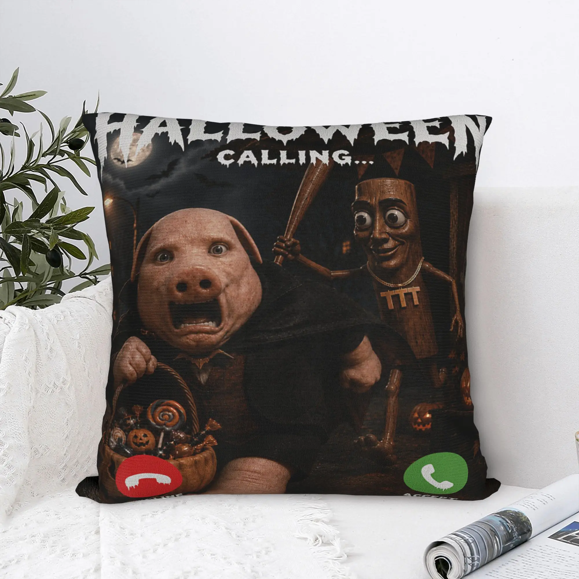 Tung Tung Tung Sahur John Pork Halloween is Calling Meme Pillowcases  Novelty Pillow Case For Living Room Sofa Pillow Cover