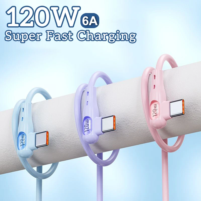 DISOUR 120W Super Fast Charging Cable 6A Fast Charge 90° USB C Data Line Support Transmission USB to Type C Quickly Charge Cable