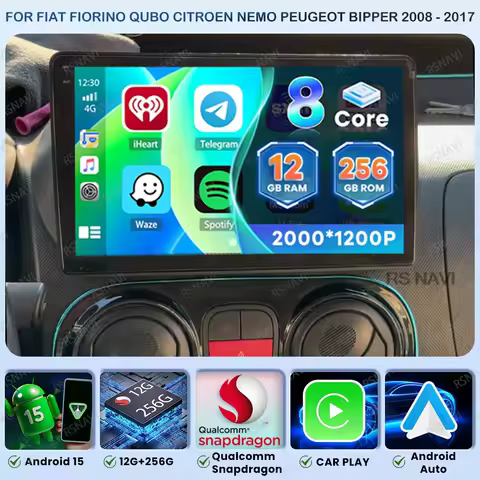 Android 15 Car Radio For Fiat Fiorino Qubo Citroen Nemo Peugeot Bipper 2008 - 2017 QLED Wireless Carplay Auto Autoradio DVD GPS
