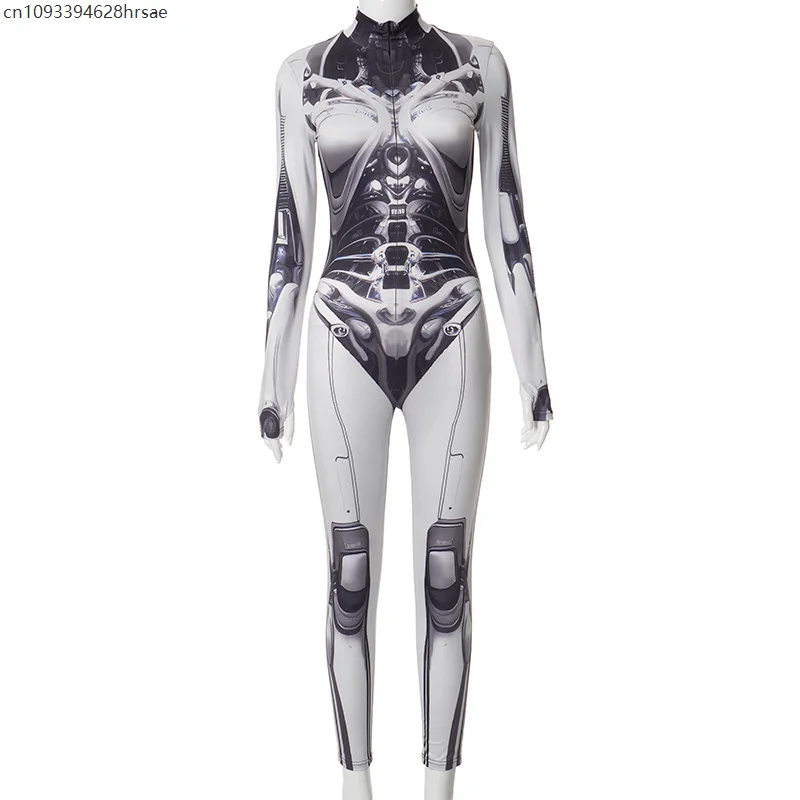 2025 Cyber Robot Punk Tuta Catsuit Halloween Skull Costumi Cosplay Donna Festa di Carnevale Tuta a maniche lunghe Outfit