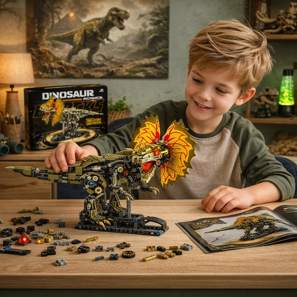 

MOC Creative Jurassic World Dilophosaurus Building Blocks Set Mechanical Dinosaur DIY Assembly Model Kit Birthday Gifts Toy Kids